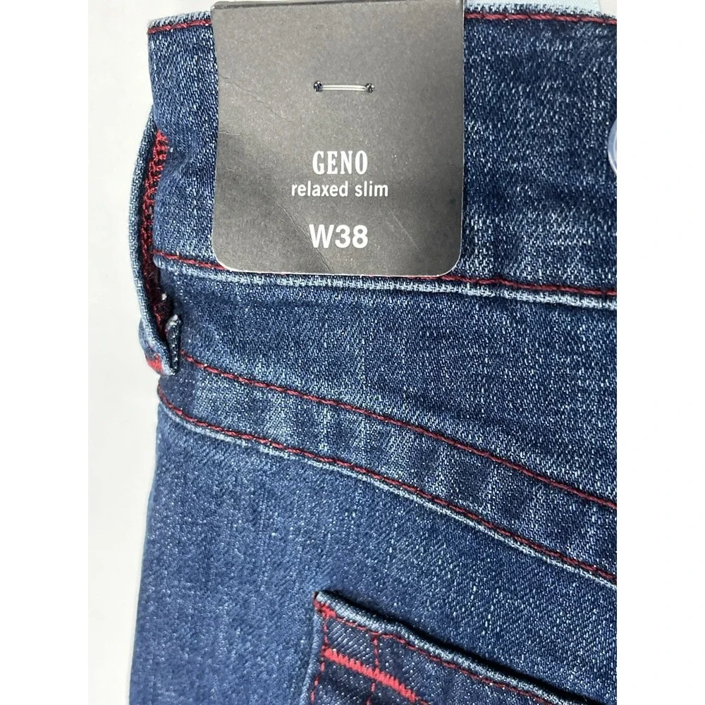 True Religion NWT Geno Relaxed Slim Jeans Men's 38 Distressed‎ Medium Wash Flap
